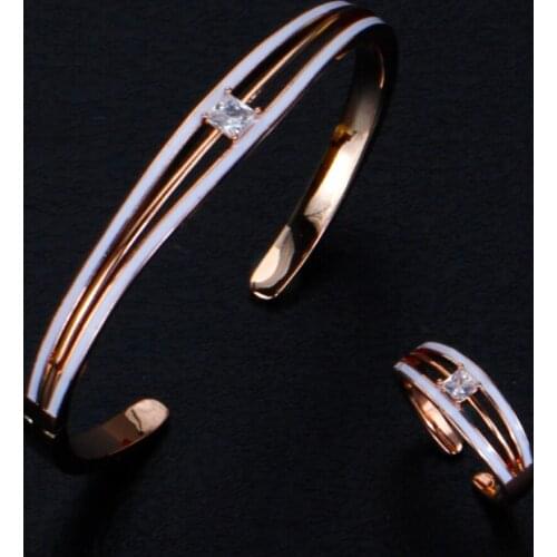 TIRIM Exquisite CZ Bangle Ring Sets for Women Cuff Bracelet Fashion Jewelry Party Office Daily Charm Dubai Jewellry