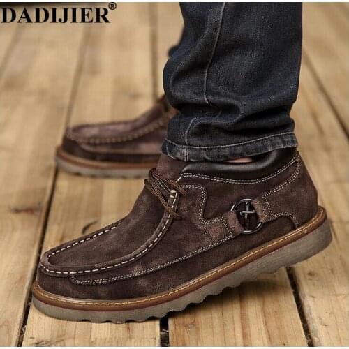 DADIJIER Brand 2018 Genuine Leather Casual Snow Boots Men Shoes Warm Vintage Classic Male Boots Thick Sole With Cotton wyq86