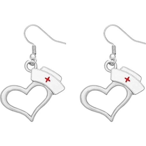 European And American Doctors And Nurses Peach Heart-shaped Nurse Hat Pendant Earrings Simple Creative Medical Staff Necklace