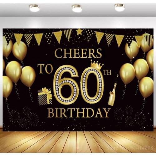 Happy 60th 50th Birthday Theme Party Gold Glitter Balloons Champagne Backdrop For Photography Black Congraduation Background