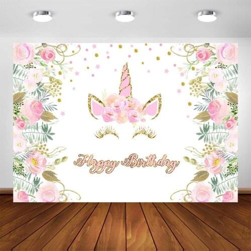 Unicorn Backdrop for Photography Floral Kids Girl Happy Birthday Banner Background for Party Decoration Photo Booth Studio