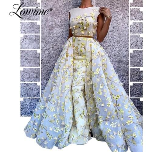 Two Piece Prom Dresses Arabic Mermaid Red Carpet Party Dress With Detachable Train Evening Celebrity Dresses Abiye Gece Elbisesi