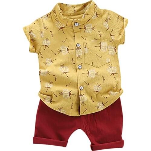 Summer Set Baby Boys Casual Short Sleeve Floral Print Shirt Tops+Shorts Costume Set
