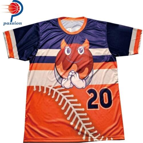 MOQ 5 pcs $25 Each High Quality Navy Blue Orange Round Neck Softball Team Jerseys