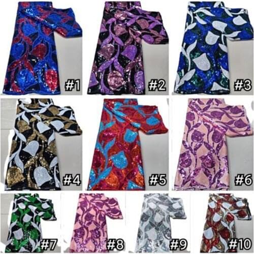 Fashion sequins lace fabric 2021 Green high quality african french lace fabirc 5yards velvet fabric for nigerian party dress