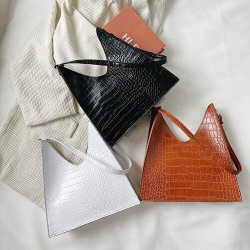 Womens Fashion Leather Handbags Retro Women Alligator Pattern Underarm Bag PU Triangle Solid Color Shoulder Bags