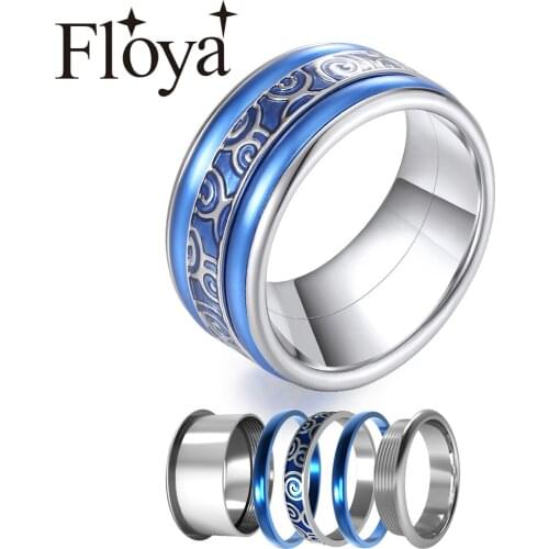 Floya BOHO Stackable Rings Blue Enamel Interchangeable Band Set Stainless Steel Statement Anillos Mujer Femme Anillos Mujer