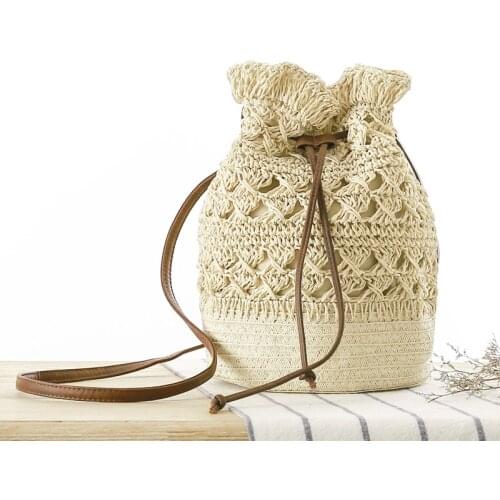 20x28CM New Hollow Bucket Woven Bag Shoulder Beach Bag Seaside Vacation Straw Bag Women a7236