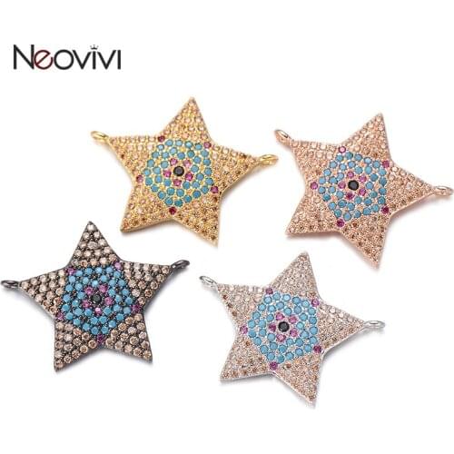 Neovivi Colorful CZ Star Charm Pendants fit Women Girl Necklaces Handmade Micro Pave Zircon Charms for Jewelry Making DIY Gifts