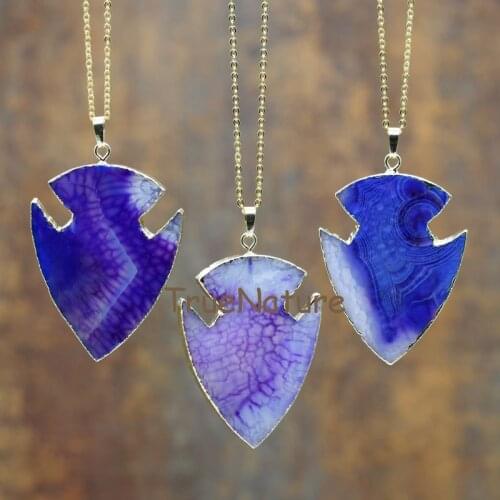 Wholesale Purple Dragons Stripped Agates Pendant Necklace Gold Chains Fish Charm Necklace Jewelry In 16-32 Inch NM5846