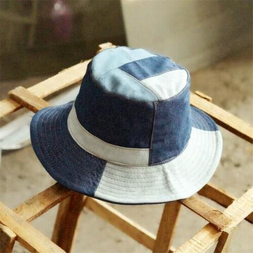 2021 Hot Denim Patchwork Bucket Hat Fishing Unisex Sunhat Caps Retro Fashion Outdoor Chic Leisure Time Versatile New