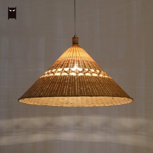 Delicate Bamboo Wicker Rattan Cap Pendant Lighting Fixture Zen Japanese Style Hanging Ceiling Lamp Restaurant Dining Table Room