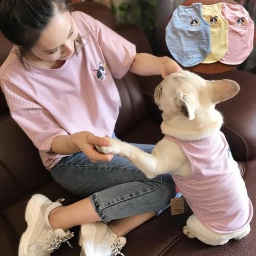 Stripe Parent-Child Dog Clothes Matching Pet Clothing For French Bulldog Clothes For Dog T-Shirt Clothes summer Pet Outfits