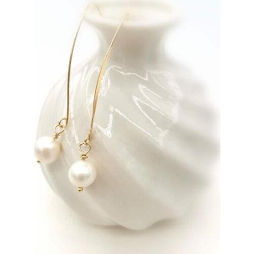 Simple Pearl Drop Dangle Earrings Round Natural Freshwater Pearl 14K Gold Filled Hand Made Elegant Classic Earrings 2020 Trend