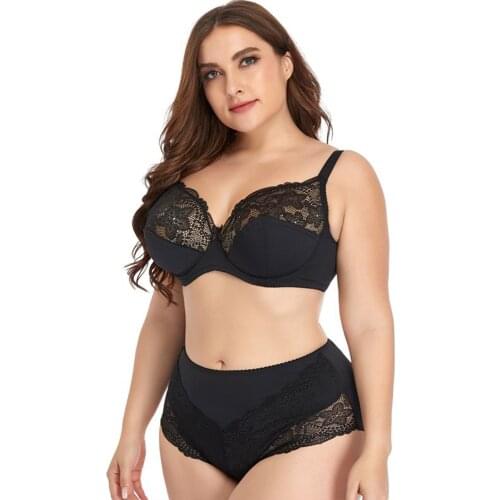 Plus Size Womens Underwear Bras Set Classic Non Padded Lace Brassiere Lingerie Big Boobs Panties Briefs B C D E