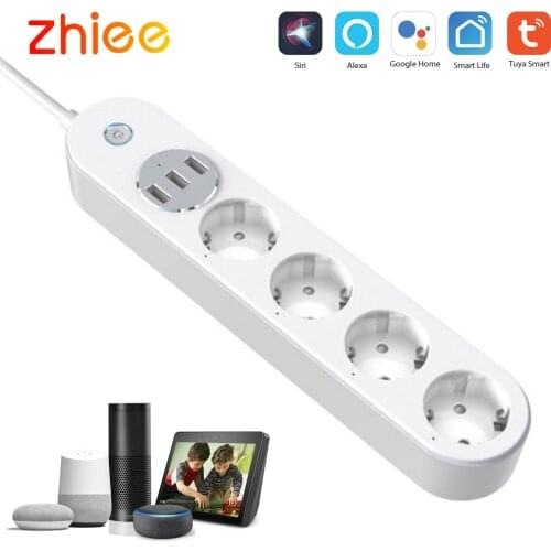 EU Power Strip WiFi Smart Home Plug 4 Socket 3 USB Surge Protection Remote Control Outlet,remote Control
