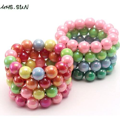 MHS.SUN Baby Girls Colorful Plastic Beads Bracelets Bangles Elastic Beaded Bracelet For Child Kids Jewelry Accessories 3Pcs
