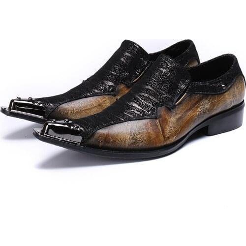 Italian Style Luxury Bling Men Genuine Leather Metal Pointed Toe Loafers Shoes For Wedding Office Dress Oxford Shoes Zapatos