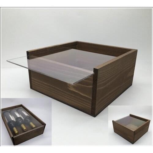 Vintage wooden box Pull-out transparent wooden box Jewelry gift box Packaging wooden box Wedding rectangular wooden box