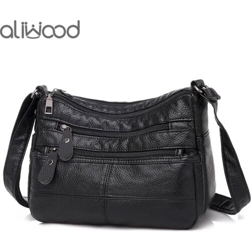 Aliwood 3-layer Zipper Womens bag 2021 New Soft Leather Shoulder Messenger Bags Female Crossbody Designer Handbags Simple Flap