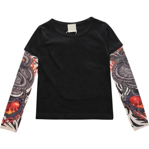 2019 Fashion Childrens T-shirt Cotton Kids Boys Cosplay Tops Clothing Spring Girls Tees Long Sleeve Tattoo Patchwork Clothes