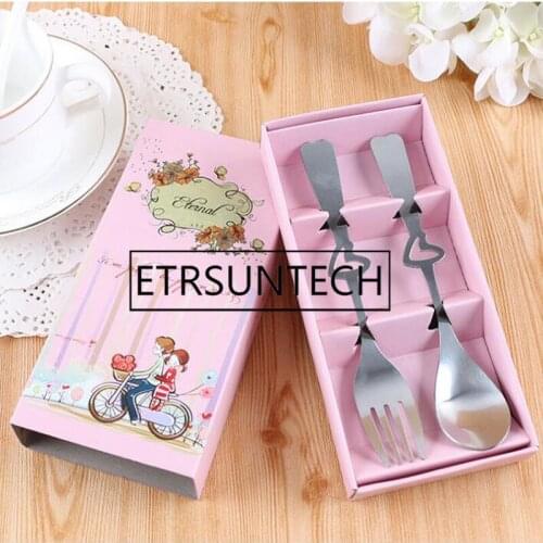 50sets Wedding Favor Creative Gifts Tableware Love Heart Coffee Spoon And Fork Set Christmas Gifts For Guests