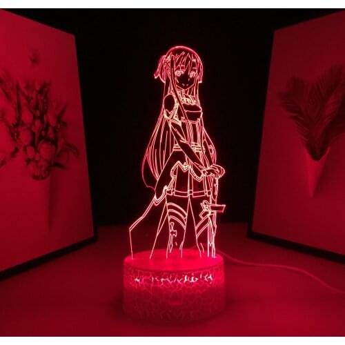 SAO Sword Art Online Anime Figure Asuna Acrylic LED Light for Bedroom Decor Nightlight Birthday Gift Manga Room LED 3D Lamp