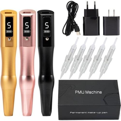 Wireless PMU Machine Permanent Makeup Eyebrow Tattoo Machine Pen Gun Digital Microblading Eyeliner Lip Tattoo Cartridge Needles