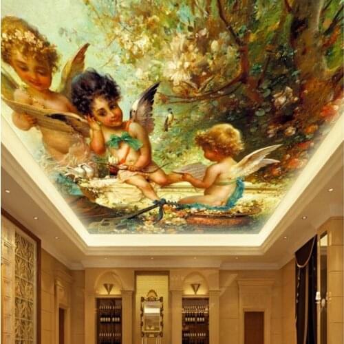 Beibehang Large Custom Wallpaper Cute Angel Oil Painting European Living Room Ceiling Zenith Mural House Decoration