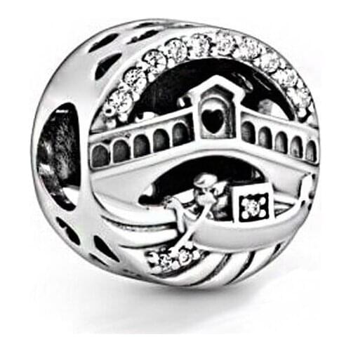 925 Sterling Silver Charm Beads Rialto Bridge in Venice Crystal Charms Bead Fit Pan Charm Bracelets for Women Jewelry
