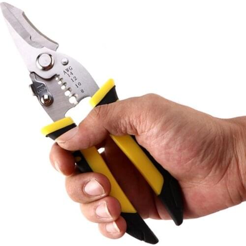 D08D Multifunctional Wire Stripper Pliers Cable Cutter Crimping Stripping Hand Tool Rubber Handle
