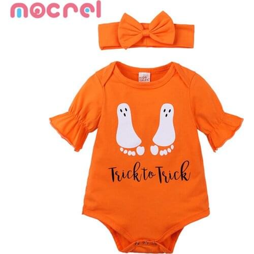Halloween Baby Ghost Horn Sleeve Triangle Bag Fart Baby Climb Clothes Girls Jumpsuits With Short Sleeves Rompers baby Bodysuits