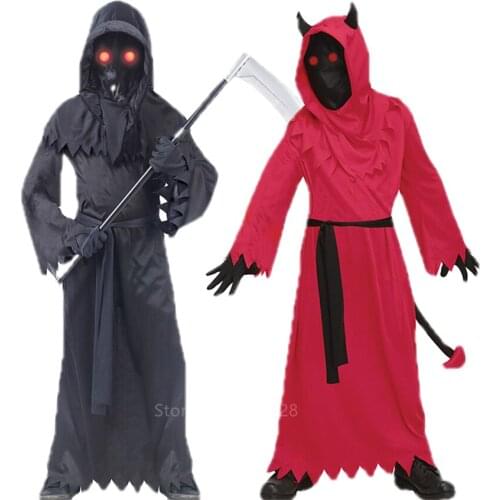 Children Devil Cosplay Boy Halloween Costume for Kids Devil Scary Fancy Robe Grim Reaper Fancy Role Play Girl Carnival Party