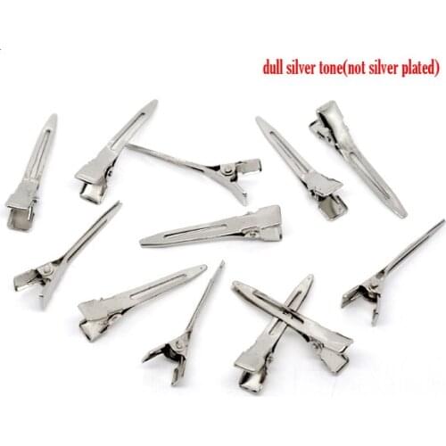 Doreen Box hot- 50 Silver Color Hair Barrette Clips Findings 45x10mm (B10856)