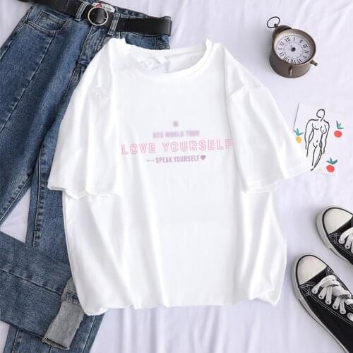 Aesthetics t-shirt Bulletproof Boy Scouts love yourself print T-shirt Summer short sleeve simple jung kook T-shirt