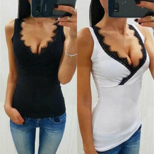 Hirigin 2021 Casual Women Ladies Lace V Neck Sexy Tops Female Summer Tank Tops Fashion Hot Sale