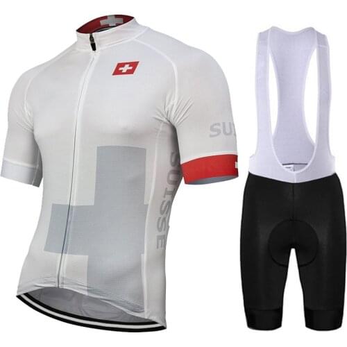 Switzerland 2021 Outdoor Summer White Cycling Jersey Set Men Bike Road Mountain Race Bicycle Wear Bib Short 9d Gel Breathable