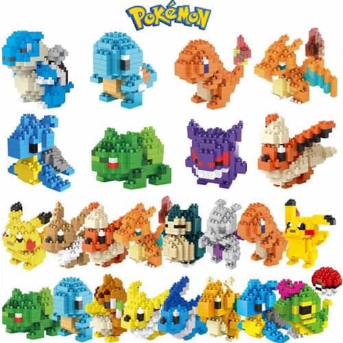Pokemon Building Blocks 3D DIY Educational Pikachu Pokémon Model Ornament Mewtwo Micro Small Assembled Block Brick Toys Gift