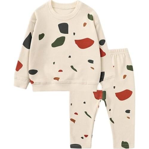 Baby Costume Suit Autumn Spring 2021 New Loose Cotton Home Clothes Long Sleeve+Pant/2Pcs Boys Girls Pajamas Set Kids Clothing