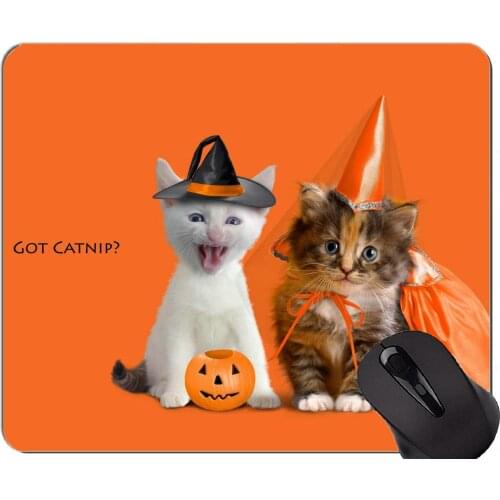 Mouse Pad with Stitched Edge,Jack-o'-lantern Kitten Halloween Pumpkin Festival Non-Slip Rubber Base Mousepad