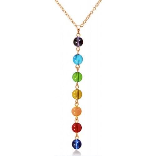 LD Natural Stone Colorful Beads Pendant Yoga Beads Energy Seven Chakra chakra necklace