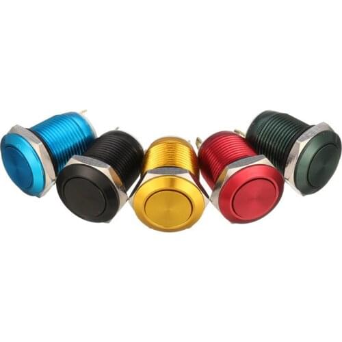 MSW-12A01 5 Colors 12mm 2Pin 5A/16V Stainless Steel Push Button Switch Flat Top