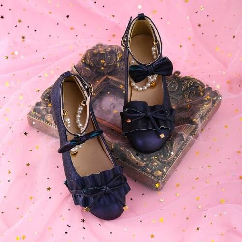 Mellow Princess loli shoes Japanese low-heeled round toe tea party shoes Bowknot Princess Kawaii Girl Women Shoes cos loli