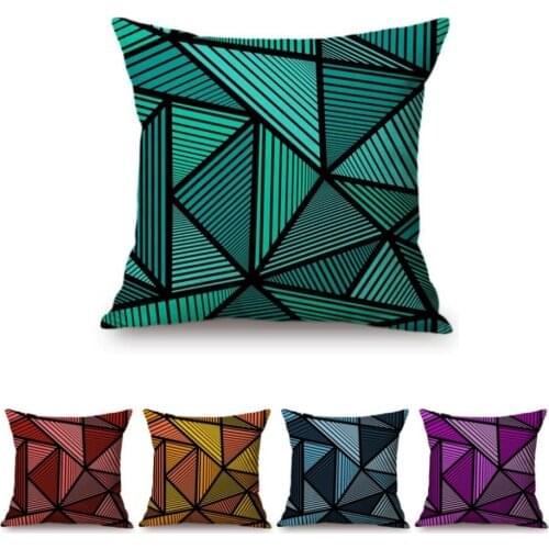 Green Purple Blue Triangles Pattern Geometric Design Home Decorative Cushion Cover Cotton Linen Office Chair Sofa Pillow Case