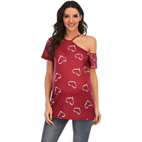 New European and American style womens love pregnant women short-sleeved plus size maternity clothes T-shirt fashion all-match