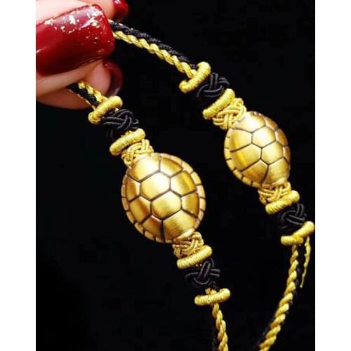 New Arrival 24K Yellow Gold Bracelet Women 999 Gold tortoise String Bracelet
