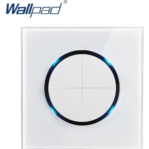 Wallpad L6 White Tempered Glass Panel LED 4 Gang 1 Way Random Click Push Button Wall Light Switch With LED Indicator