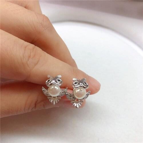 Owl Shape Silver Plated Earrings Mountings Findings Settings Jewelry Parts Fittings Accessories for Pearls Coral Agate Jade Bead
