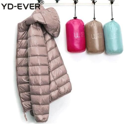 Winter Women Ultralight Thin Down Jacket White Duck Down Hooded Jackets Long Sleeve Warm Coat Parka Female Portable Outwear