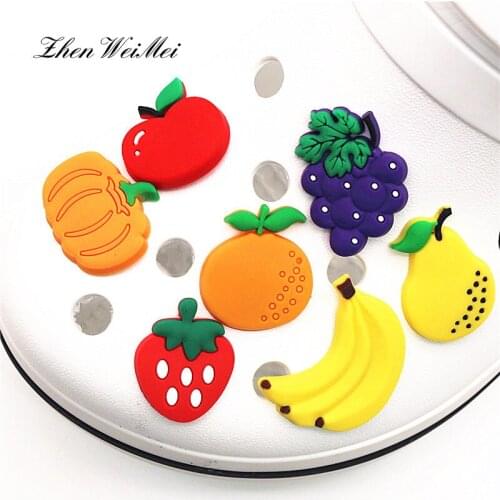 Single Sale 1pcs Fruit style PVC shoe charms decoration Apple/Grape/Pear shoe accessories for croc jibz Kids Party X-mas Gift